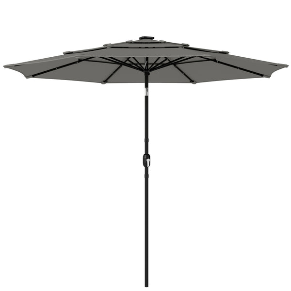 3 m Garden Parasol, Parasol Umbrella with 3-tier Roof, Crank Handle, Tilt Function, Polyester Canopy, Outdoor Table Umbrella for Patio, Garden, Grey