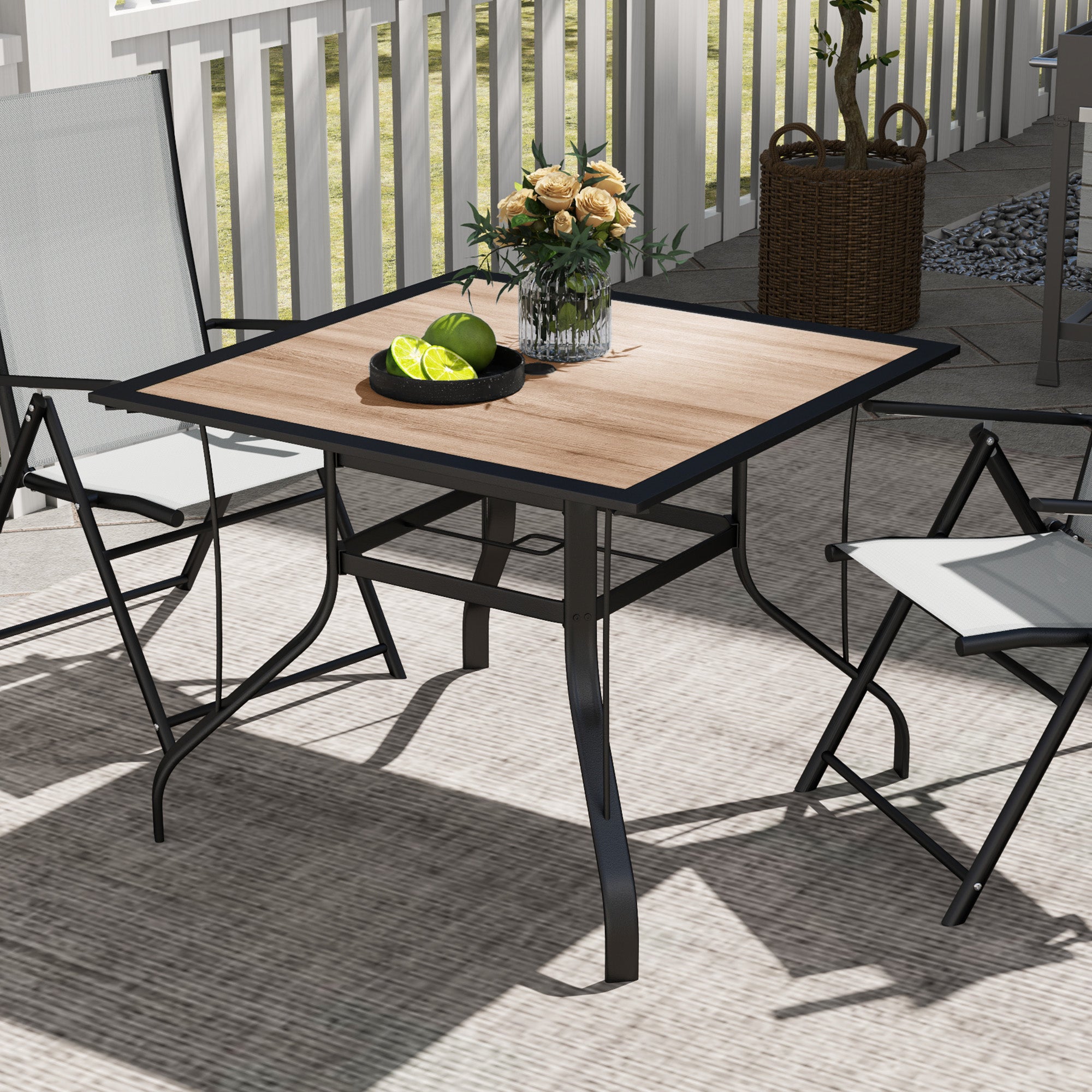 28 square patio table with umbrella hole Outsunny Square Patio Dining Table w/ Umbrella Hole & Rustproof Steel Frame for Garden Pool, Brown