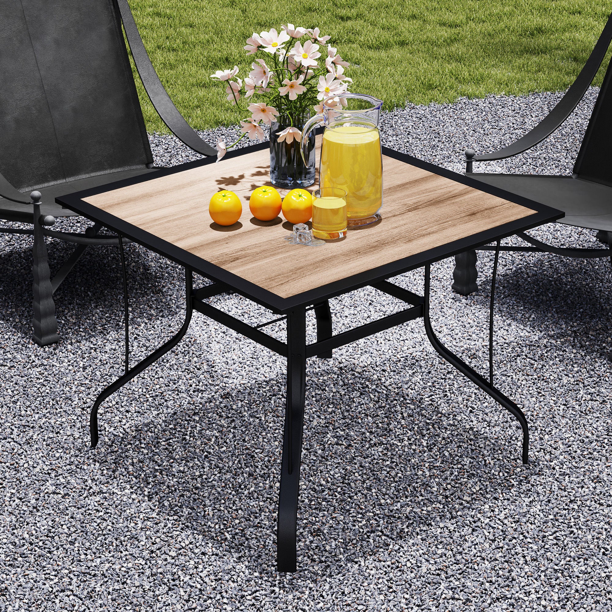 Outsunny Square Patio Dining Table w/ Umbrella Hole & Rustproof Steel Frame for Garden Pool, Brown