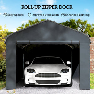 Carport Replacement Canopy Cover Sidewalls for 10' x 15' Carport, UPF50+ Waterproof PE Garage Car Tent Shelter Tarp with Roll up Door, Sidewall ONLY, Dark Grey
