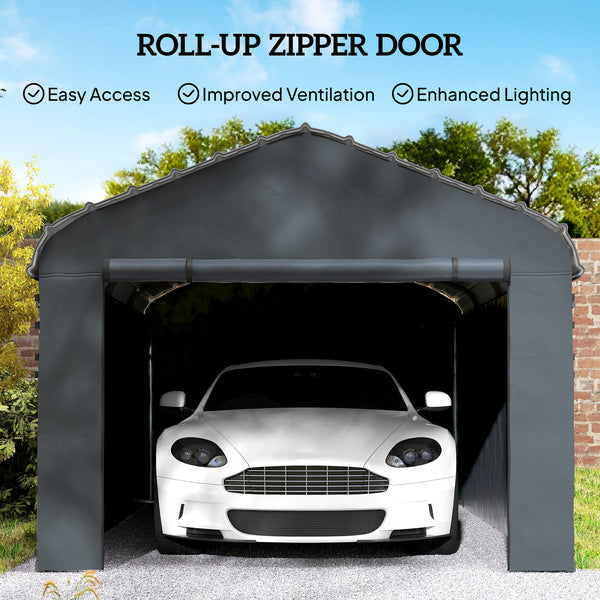 Carport Replacement Canopy Cover Sidewalls for 10' x 15' Carport, UPF50+ Waterproof PE Garage Car Tent Shelter Tarp with Roll up Door, Sidewall ONLY, Dark Grey