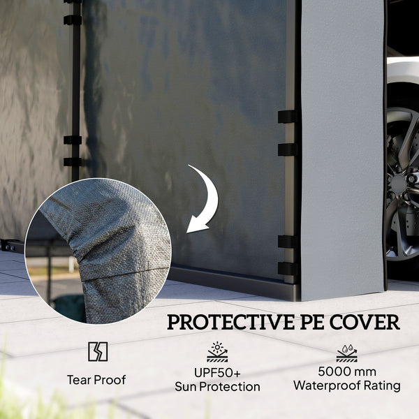 Carport Replacement Canopy Cover Sidewalls for 10' x 15' Carport, UPF50+ Waterproof PE Garage Car Tent Shelter Tarp with Roll up Door, Sidewall ONLY, Dark Grey