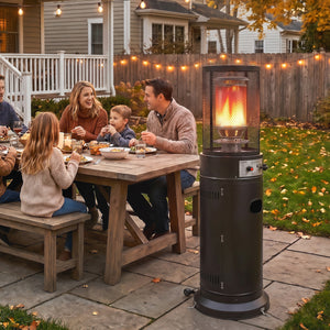 Gas Patio Heater, 11 kW Portable Propane Outdoor Heater with Stepless Heat Control, Pulse Ignition, Protective Mesh, Tip-over Protection, 2 Wheels for Garden, Black
