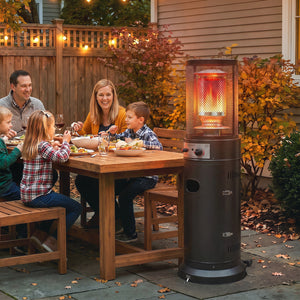 Gas Patio Heater, 11 kW Portable Propane Outdoor Heater with Stepless Heat Control, Pulse Ignition, Protective Mesh, Tip-over Protection, 2 Wheels for Garden, Black