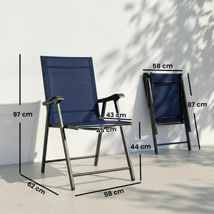 Folding Garden Chairs Set of 4, Foldable Garden Dining Chairs with High Back and Armrests, Breathable Texteline Folding Outdoor Chair Set with Metal Frame for Patio, Balcony, Navy Blue