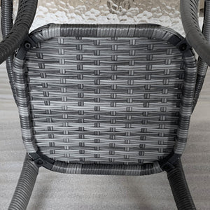 Rattan Coffee Table with Storage Shelf, Wicker Side Table with Glass Top, Outdoor End Table for Garden, Porch, Backyard, Mix Grey