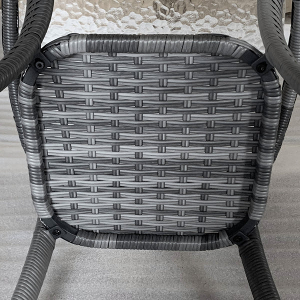 Rattan Coffee Table with Storage Shelf, Wicker Side Table with Glass Top, Outdoor End Table for Garden, Porch, Backyard, Mix Grey