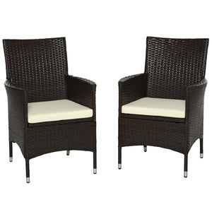 2 Pieces Outdoor PE Rattan Dining Chairs Set with Cushion, Garden Armchair with Armrests, High Backrest, Metal Frame Patio Wicker Furniture, Coffee