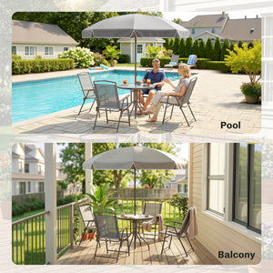 6 Piece Garden Dining Set with Umbrella, Patio Sets with Parasol, 4 Folding Dining Chairs & Round Tempered Glass Table, Dark Grey