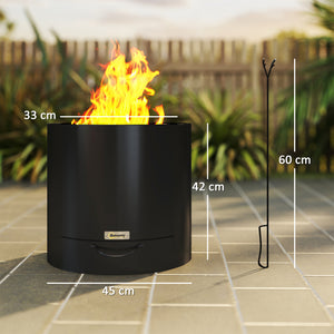 Outdoor Round Smokeless Fire Pit with Ash Tray, Wood Burning Firepit with Fire Poker for Patio Bonfire BBQ Camping, Black