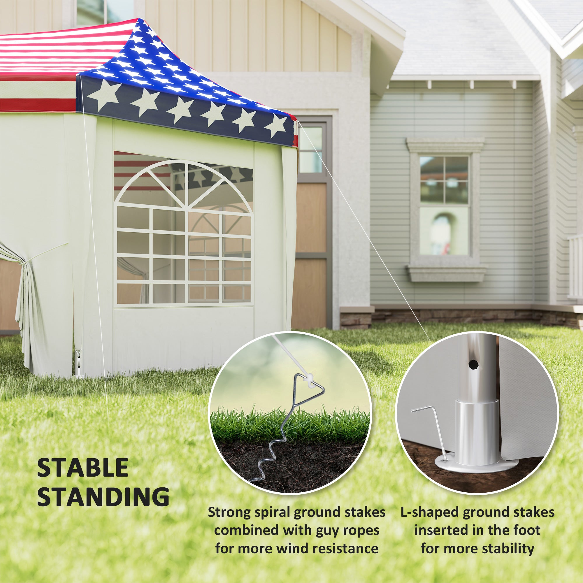 tent siding Outsunny 22.3 x 16.4 ft Heavy Duty Party Tent, Outdoot Canopy Tent with 2 Doors and 6 Windows, American Flag