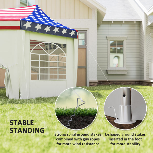 22.3 x 16.4 ft Party Tent, Heavy Duty Event Tent with Sidewalls, 2 Doors and 6 Windows, Outdoor Gazebo Shelter for Wedding, Party, American Flag