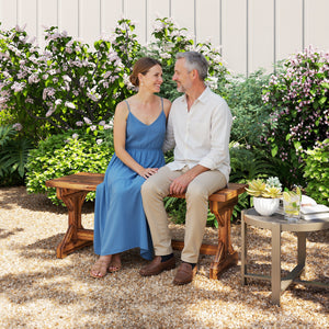 Outdoor Wooden Bench, 2-Person Rustic Patio Garden Bench Seat, Backless Outdoor Loveseat with Farmhouse X-Shaped Base for Porch, Park, Lawn, Yard, Carbonized