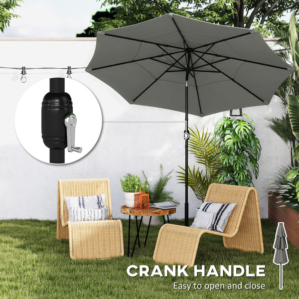 3 m Garden Parasol, Parasol Umbrella with 3-tier Roof, Crank Handle, Tilt Function, Polyester Canopy, Outdoor Table Umbrella for Patio, Garden, Grey