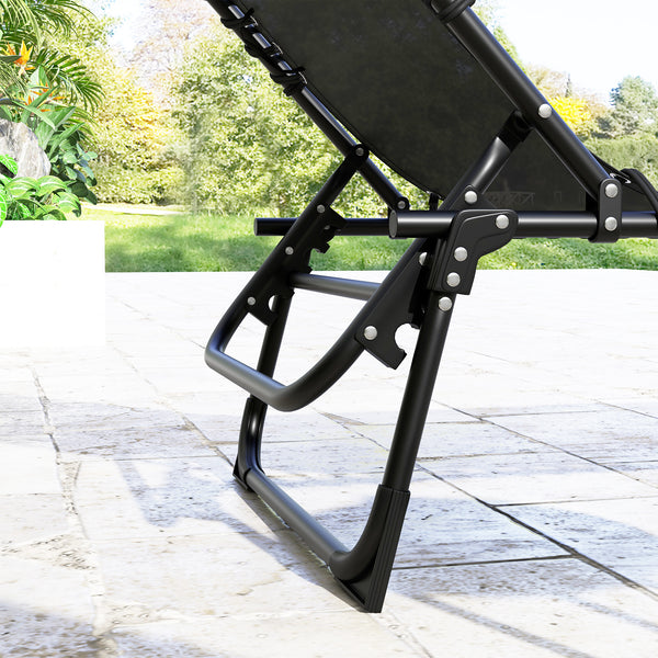Folding Chaise Lounge Chair Set of 2, Patio Sun Tanning Chair, Outdoor Chaise Lounger with 4-Position Reclining Back, Breathable Mesh Seat for Beach, Poolside, Black