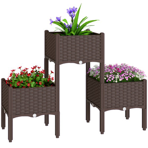 Plastic Raised Garden Bed with Legs, Self Watering Elevated Planter Boxes with Drainage Holes and Plugs, Easy Assembly Outdoor Planter Box for Patio Yard Balcony, Vegetables, Flowers, Herbs