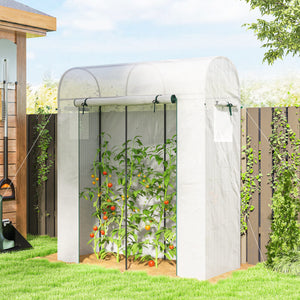 6' x 2' x 6.6' Mini Greenhouse, Portable Garden Green House with Roll-up Door and Mesh Windows, Small Plant Greenhouse with PE Cover, Steel Frame for Indoor Outdoor, White