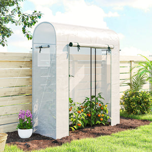 6' x 2' x 6.6' Mini Greenhouse, Portable Garden Green House with Roll-up Door and Mesh Windows, Small Plant Greenhouse with PE Cover, Steel Frame for Indoor Outdoor, White