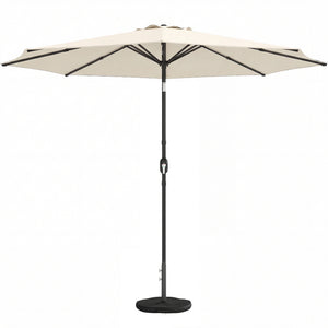 2.7 m Garden Parasol Umbrella with Cross Base and Sandbag, Retractable Ribs, Outdoor Table Market Patio Umbrella Sun Shade with 30 Degree Tilt and Crank, Vent, Cream White