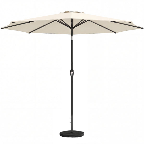 2.7 m Garden Parasol Umbrella with Cross Base and Sandbag, Retractable Ribs, Outdoor Table Market Patio Umbrella Sun Shade with 30 Degree Tilt and Crank, Vent, Cream White