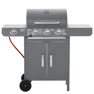 3+1 Burner Gas BBQ Grill, Outdoor Barbecue Trolley with Wheels, Warming Rack, Side Shelves, Cabinet, Thermometer for Garden, Party, Camping, 110L x 50W x 100Hcm, Grey