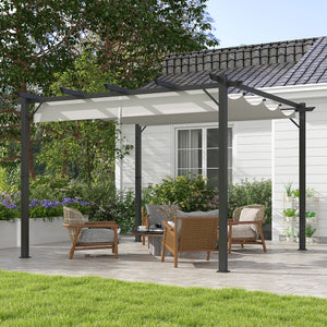 3 x 3(m) Pergola with Retractable Roof Canopy, Aluminium Frame Garden Gazebo Outdoor Sun Shade Shelter for Grill, Patio, Light Grey
