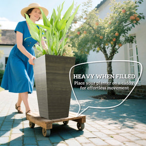 Tall Planter for Outdoor Plants Set of 3, 28 Inch Taper Planter with Drainage Holes, Wood Grain Decor Garden Pot for Indoor Outdoor Porch Patio Backyard, Dark Brown