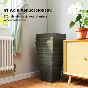 Tall Planter for Outdoor Plants Set of 3, 28 Inch Taper Planter with Drainage Holes, Wood Grain Decor Garden Pot for Indoor Outdoor Porch Patio Backyard, Dark Brown