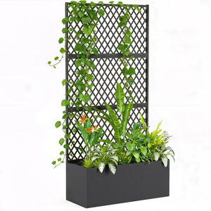 Metal Planter Box with Trellis, Raised Garden Bed with Trellis Privacy Screen and Drainage Holes for Climbing Plants, Diamond Lattice Privacy Planter for Garden, Patio, Balcony