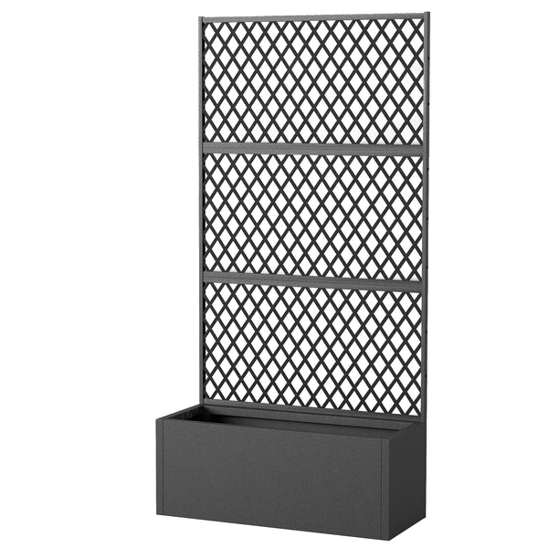 Metal Planter Box with Trellis, Raised Garden Bed with Trellis Privacy Screen and Drainage Holes for Climbing Plants, Diamond Lattice Privacy Planter for Garden, Patio, Balcony