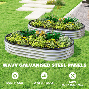 2Pcs Galvanized Raised Garden Bed, 5 x 3 x 1 ft Modular Metal Garden Beds with Rubber Strip Edging, Oval Outdoor Planter Box for Vegetables, Flowers, Herbs, Silver