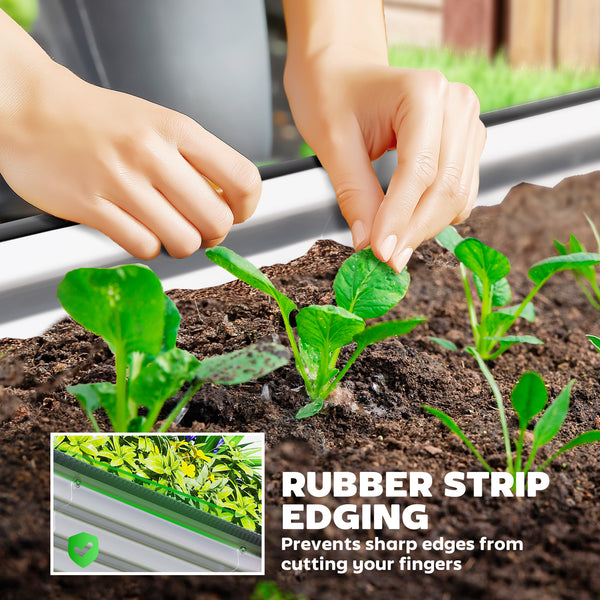 2Pcs Galvanized Raised Garden Bed, 5 x 3 x 1 ft Modular Metal Garden Beds with Rubber Strip Edging, Oval Outdoor Planter Box for Vegetables, Flowers, Herbs, Silver