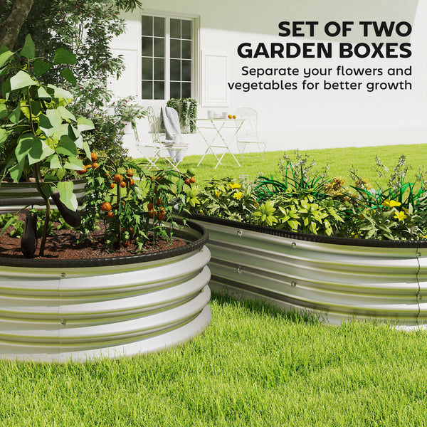 2Pcs Galvanized Raised Garden Bed, 5 x 3 x 1 ft Modular Metal Garden Beds with Rubber Strip Edging, Oval Outdoor Planter Box for Vegetables, Flowers, Herbs, Silver