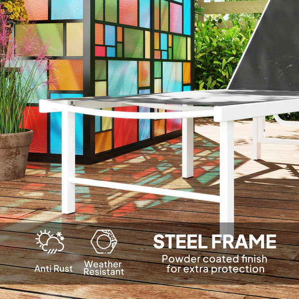 Outdoor Lounge Chair, 5-Level Adjustable Outdoor Chaise Lounge Chair, Breathable Mesh Patio Sun Tanning Chair with Steel Frame for Backyard, Beach, Poolside, Grey
