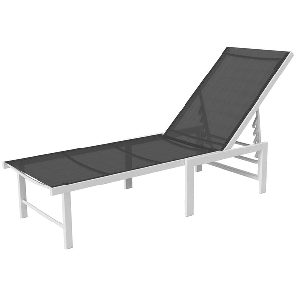 Outdoor Lounge Chair, 5-Level Adjustable Outdoor Chaise Lounge Chair, Breathable Mesh Patio Sun Tanning Chair with Steel Frame for Backyard, Beach, Poolside, Grey
