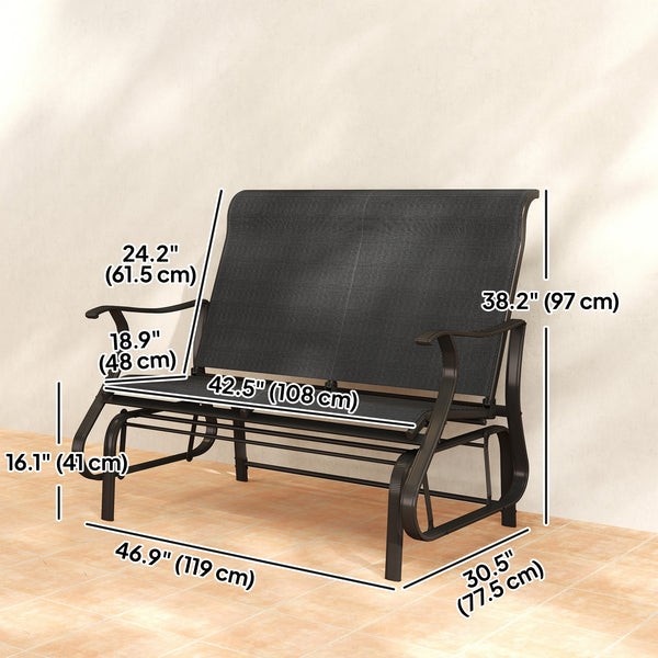 2-Person Outdoor Glider Chair, Patio Glider Rocking Chair with Mesh Seat and Backrest, Steel Frame for Outdoor, Backyard, Black