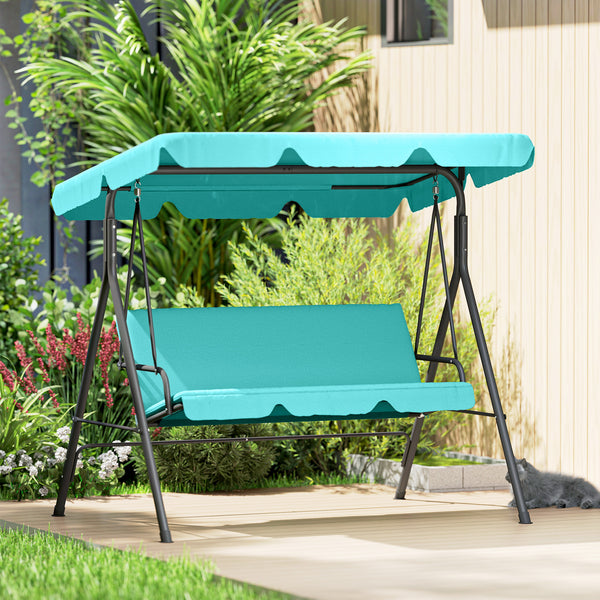 3 Seater Swing Chair with Adjustable Canopy, Garden Swing Seat with Steel Frame, Padded Seat, Blue