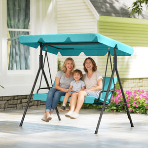 3 Seater Swing Chair with Adjustable Canopy, Garden Swing Seat with Steel Frame, Padded Seat, Blue