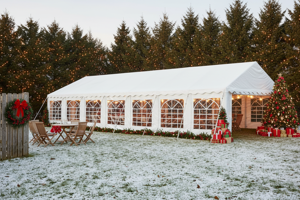 横版白色帐篷圣诞场景
