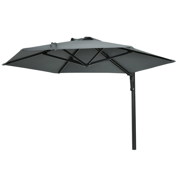 2.5m Wall Mounted Parasol, Hand to Push Outdoor Patio Umbrella with 180 Degree Rotatable Canopy for Porch, Deck, Garden, 250 cm, Grey