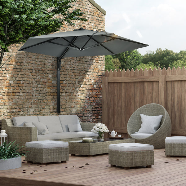2.5m Wall Mounted Parasol, Hand to Push Outdoor Patio Umbrella with 180 Degree Rotatable Canopy for Porch, Deck, Garden, 250 cm, Grey