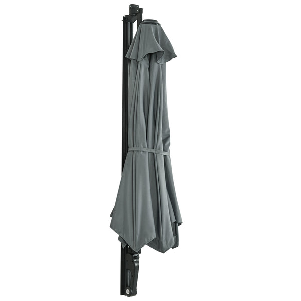 2.5m Wall Mounted Parasol, Hand to Push Outdoor Patio Umbrella with 180 Degree Rotatable Canopy for Porch, Deck, Garden, 250 cm, Grey
