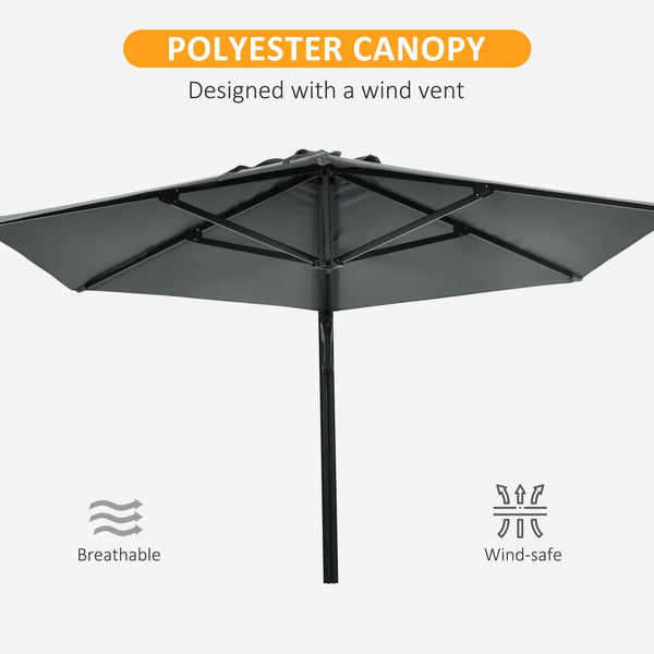 2.5m Wall Mounted Parasol, Hand to Push Outdoor Patio Umbrella with 180 Degree Rotatable Canopy for Porch, Deck, Garden, 250 cm, Grey