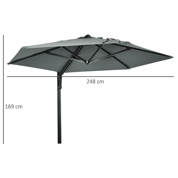 2.5m Wall Mounted Parasol, Hand to Push Outdoor Patio Umbrella with 180 Degree Rotatable Canopy for Porch, Deck, Garden, 250 cm, Grey