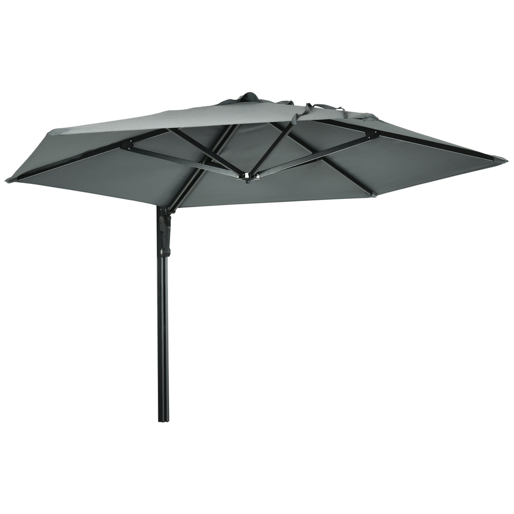 2.5m Wall Mounted Parasol, Hand to Push Outdoor Patio Umbrella with 180 Degree Rotatable Canopy for Porch, Deck, Garden, 250 cm, Grey