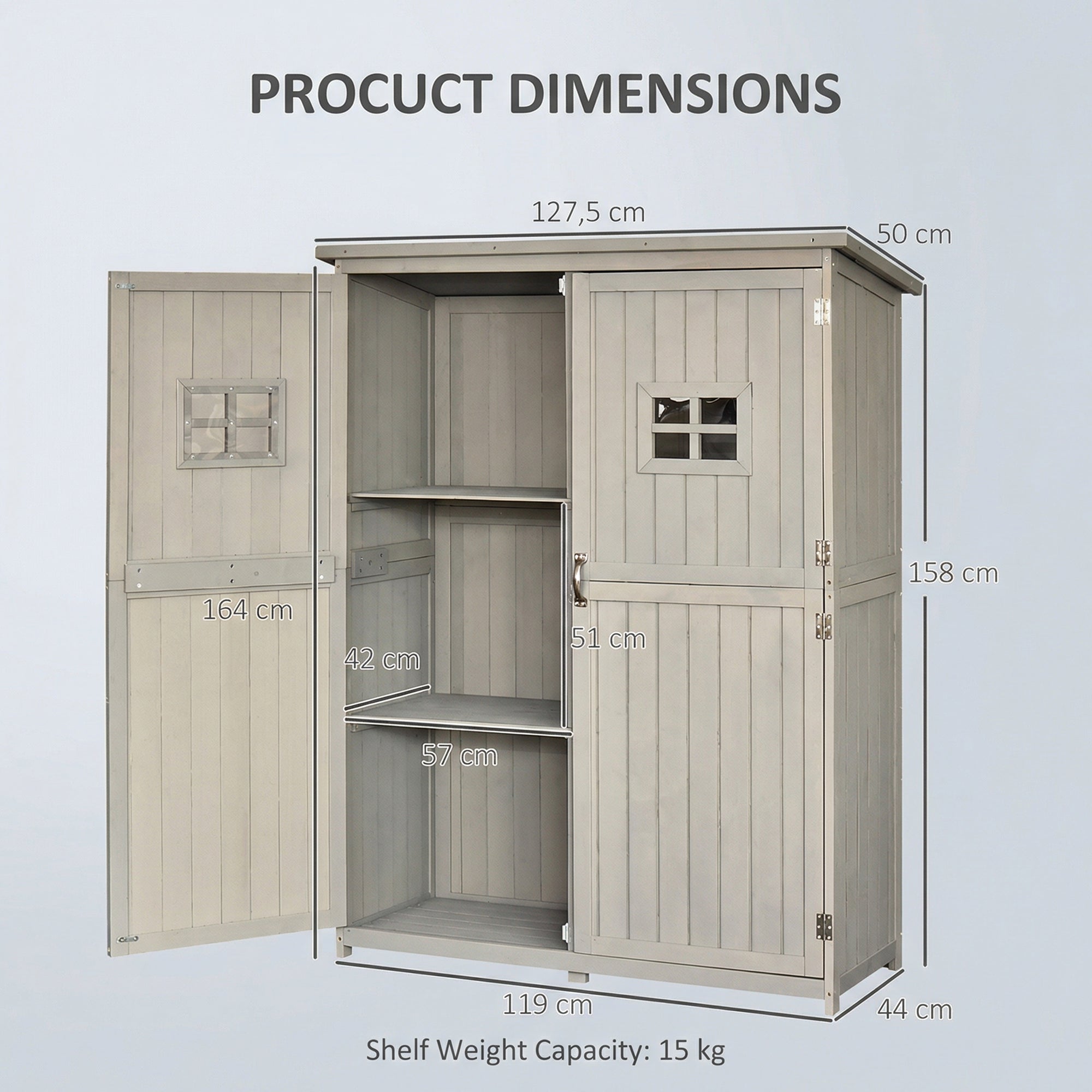 Outsunny 4' x 1.5' Wooden Garden Shed with Two Windows & Double