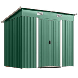 7'x 4' Outdoor Storage Shed, Metal Garden Shed with Lockable Double Doors, Foundation Kit and Vents for Patio, Backyard, Tool Storage, Green