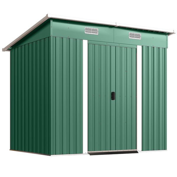 7'x 4' Outdoor Storage Shed, Metal Garden Shed with Lockable Double Doors, Foundation Kit and Vents for Patio, Backyard, Tool Storage, Green