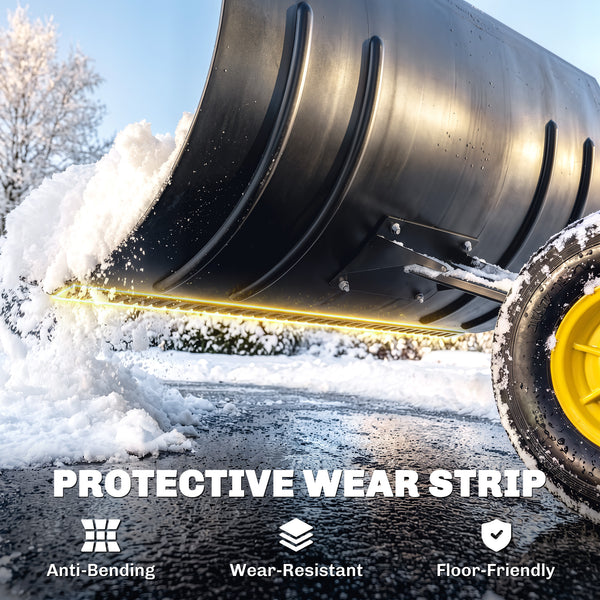 Snow Shovel with Wheels, 29" x 18" Heavy Duty Metal Snow Pusher with 5-Level Adjustable Handle, 7-Angle Blade, Bottom Wear Strip for Driveway, Sidewalks, Garden, Deck, Yellow
