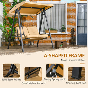 2 Seater Garden Swing Chair with Adjustable Tilting Canopy, Outdoor Hammock Bench with Steel Frame for Patio, Beige